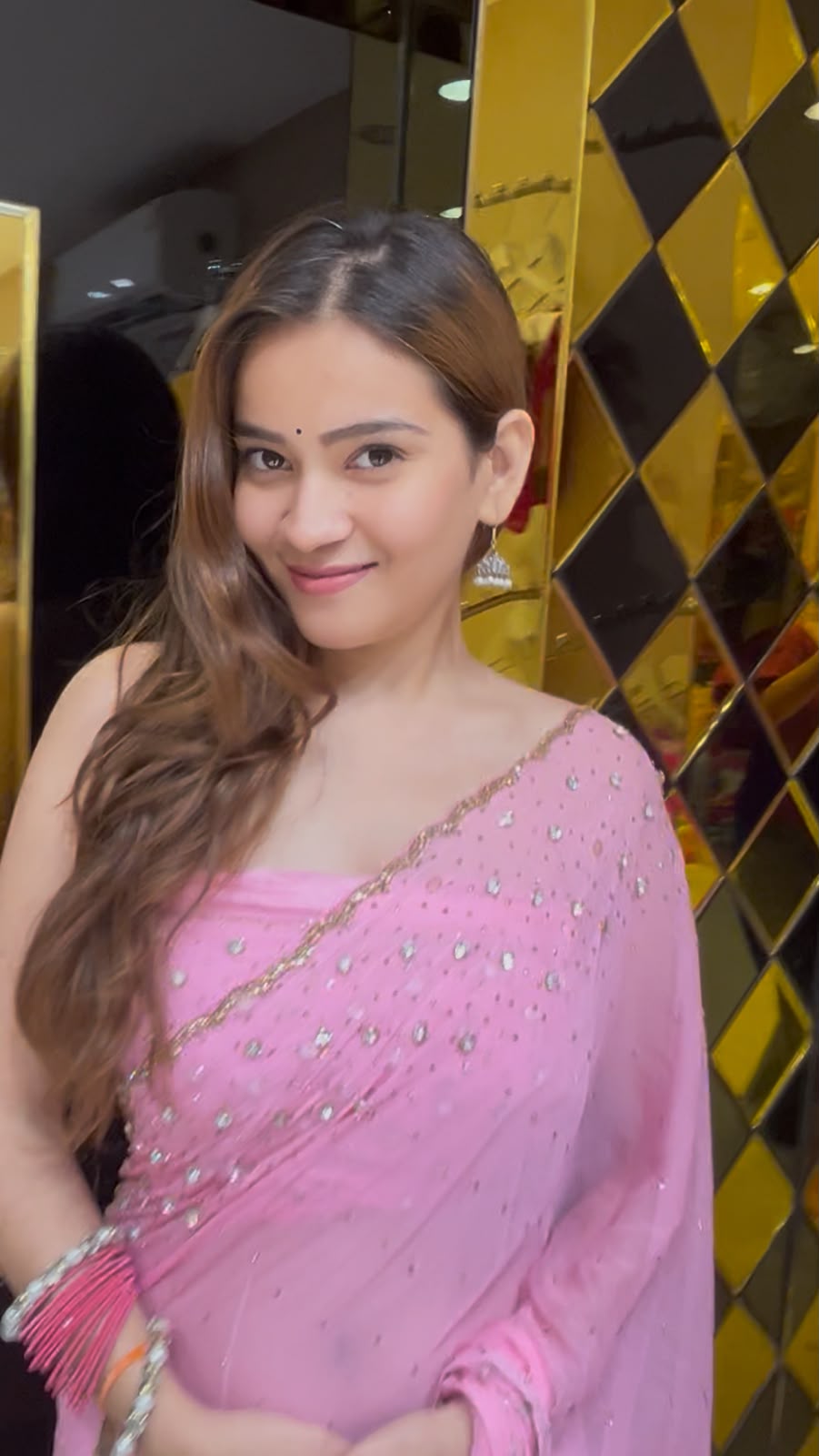 Pink Celebrity Style Designer Handcrafted Saree (398)