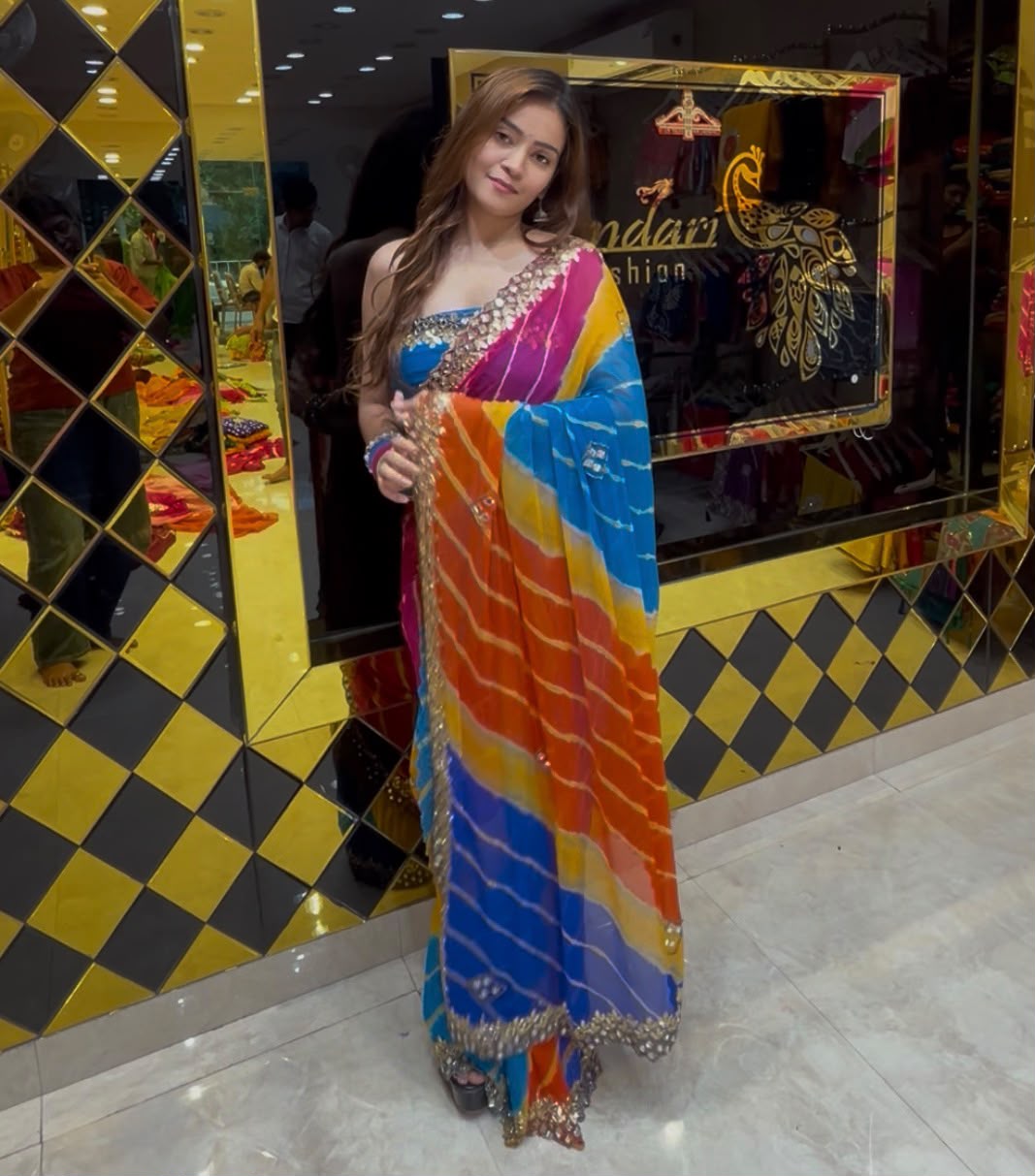 Multi Lehriya Gotapati Designer Saree (397)