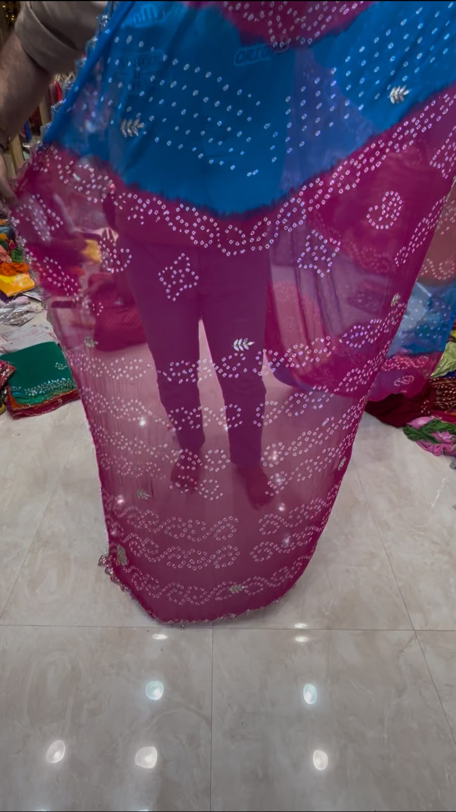 Rani Blue Bandhej Buta Designer Saree (S83)