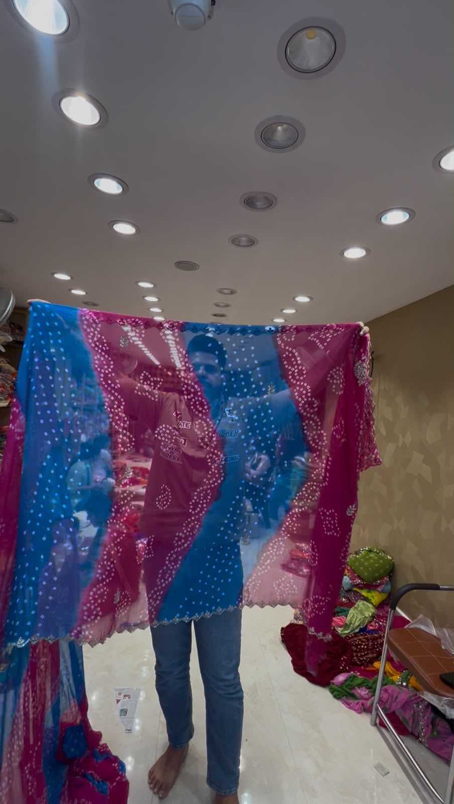Rani Blue Bandhej Buta Designer Saree (S83)