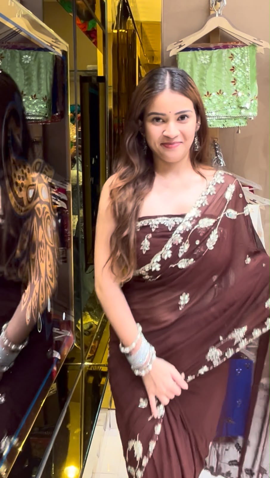 Coffee Brown Katdana & Mirror Handcrafted Saree (401)