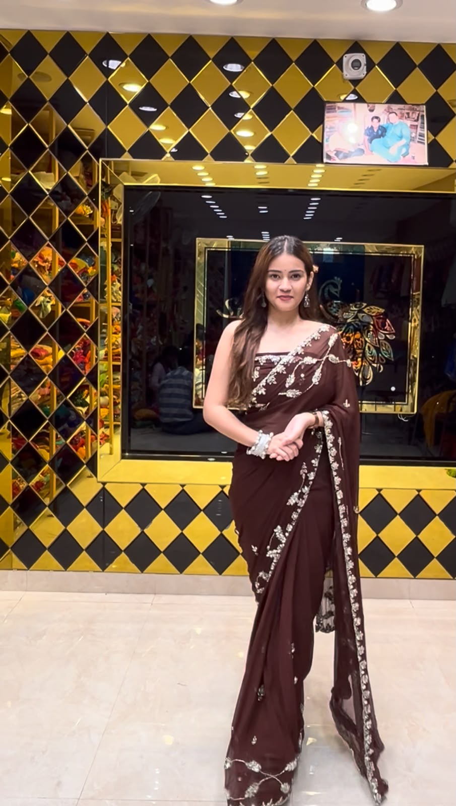 Coffee Brown Katdana & Mirror Handcrafted Saree (401)