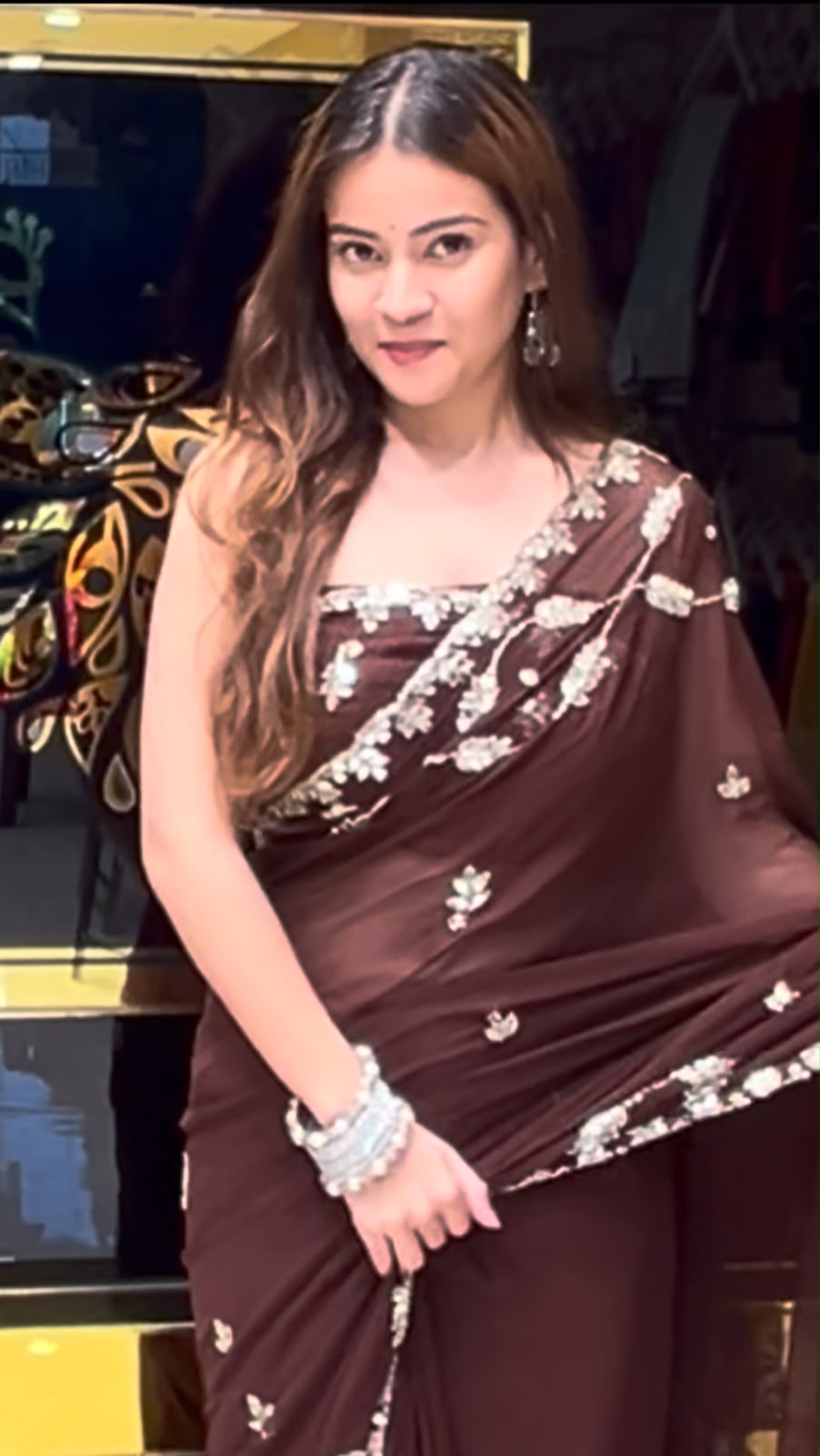 Coffee Brown Katdana & Mirror Handcrafted Saree (401)