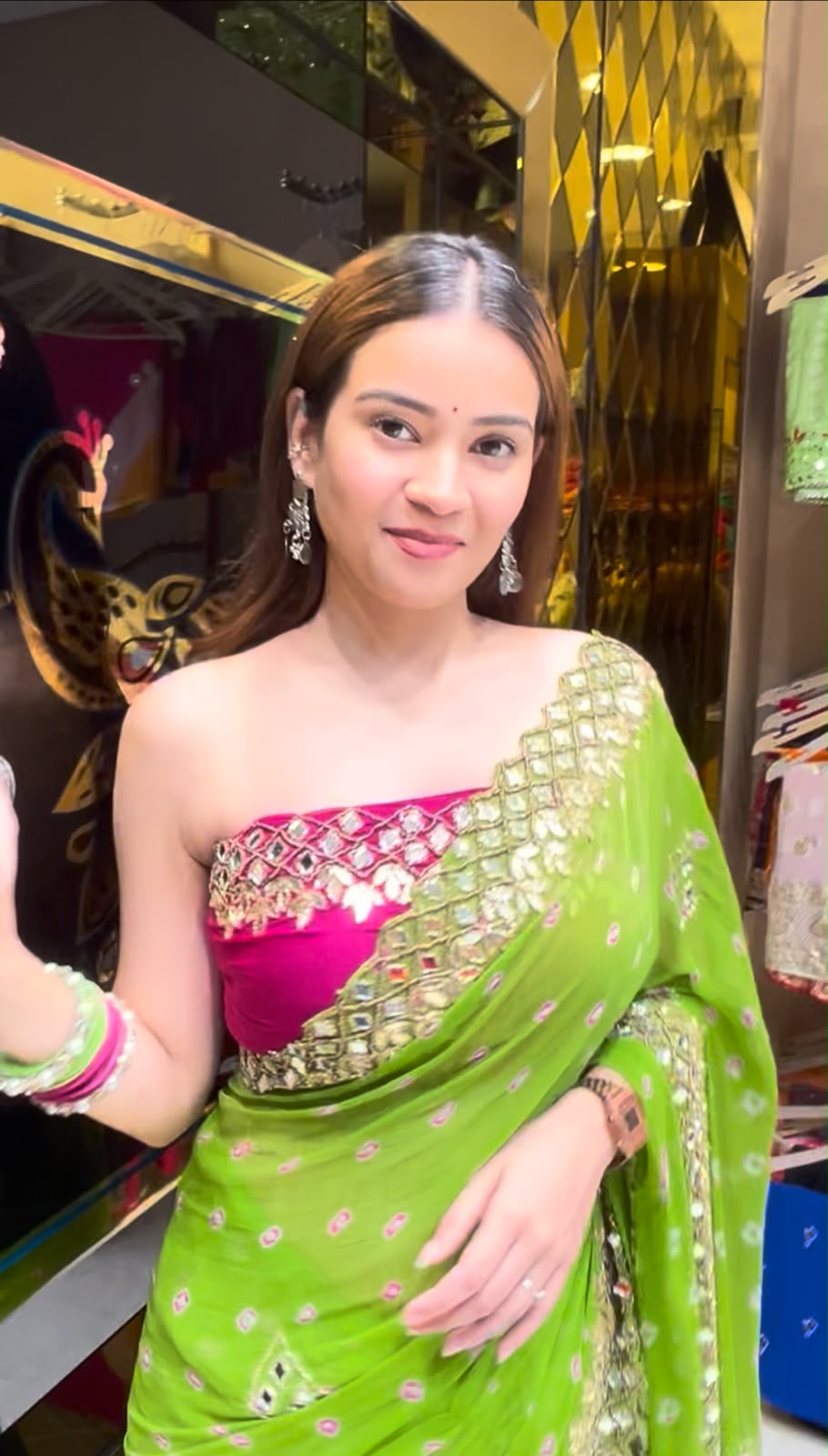 Green Bandhej Gotapati Designer Saree (399)
