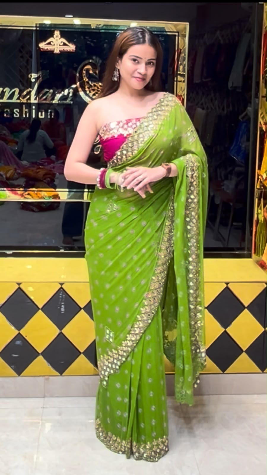 Green Bandhej Gotapati Designer Saree (399)