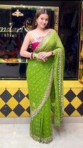 Green Bandhej Gotapati Designer Saree (399)