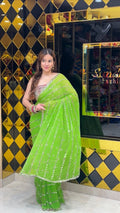 Green  Bandhani Mirror Work Saree (402)