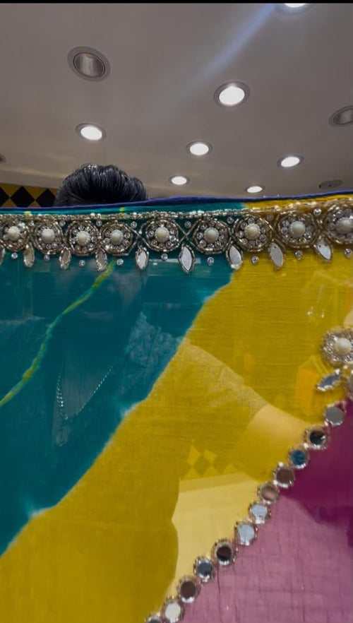 Multilehriya Pearl & Diamond Handcrafted Saree (405)