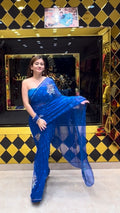 Blue Bandhej Buta Designer Saree (S86)
