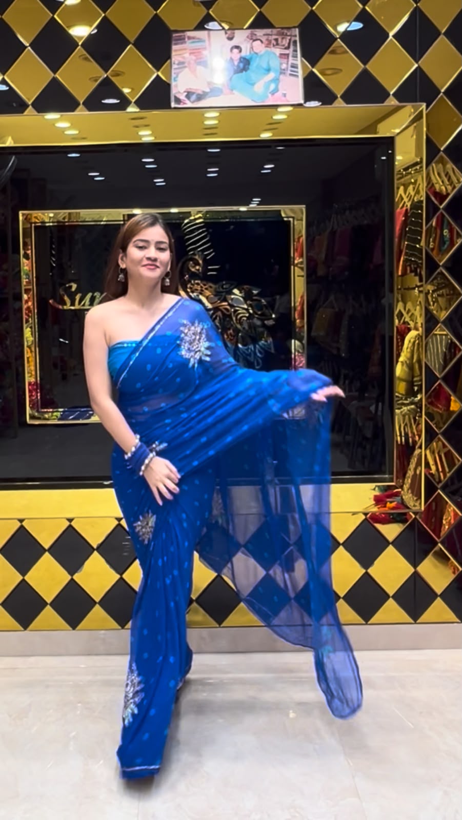 Blue Bandhej Buta Designer Saree (S86)