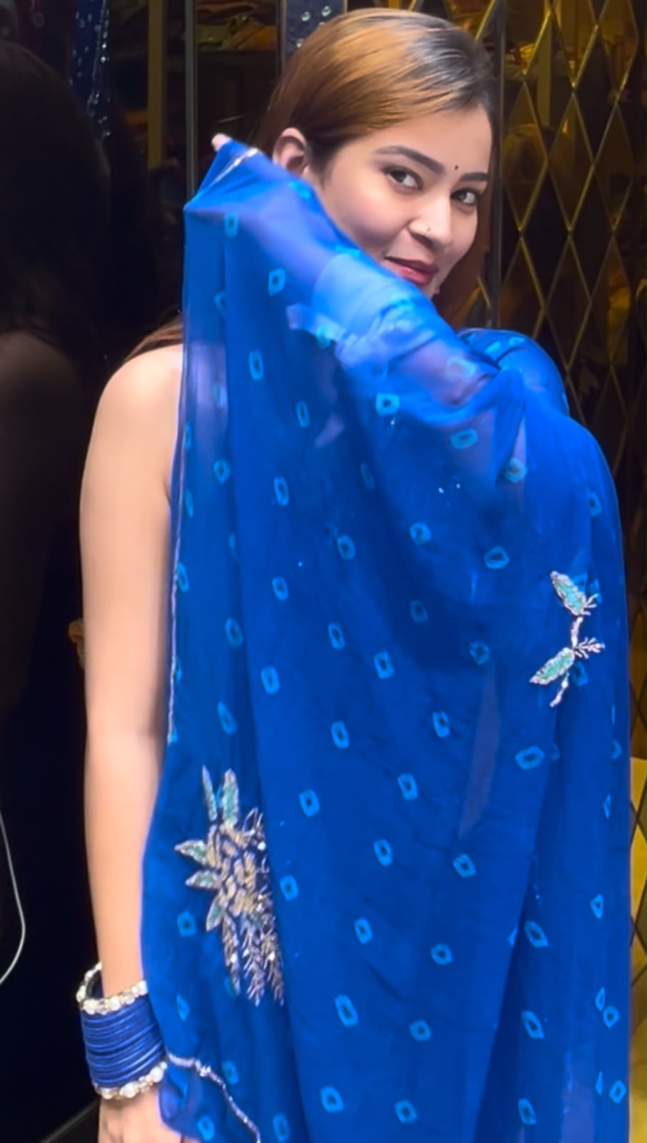 Blue Bandhej Buta Designer Saree (S86)