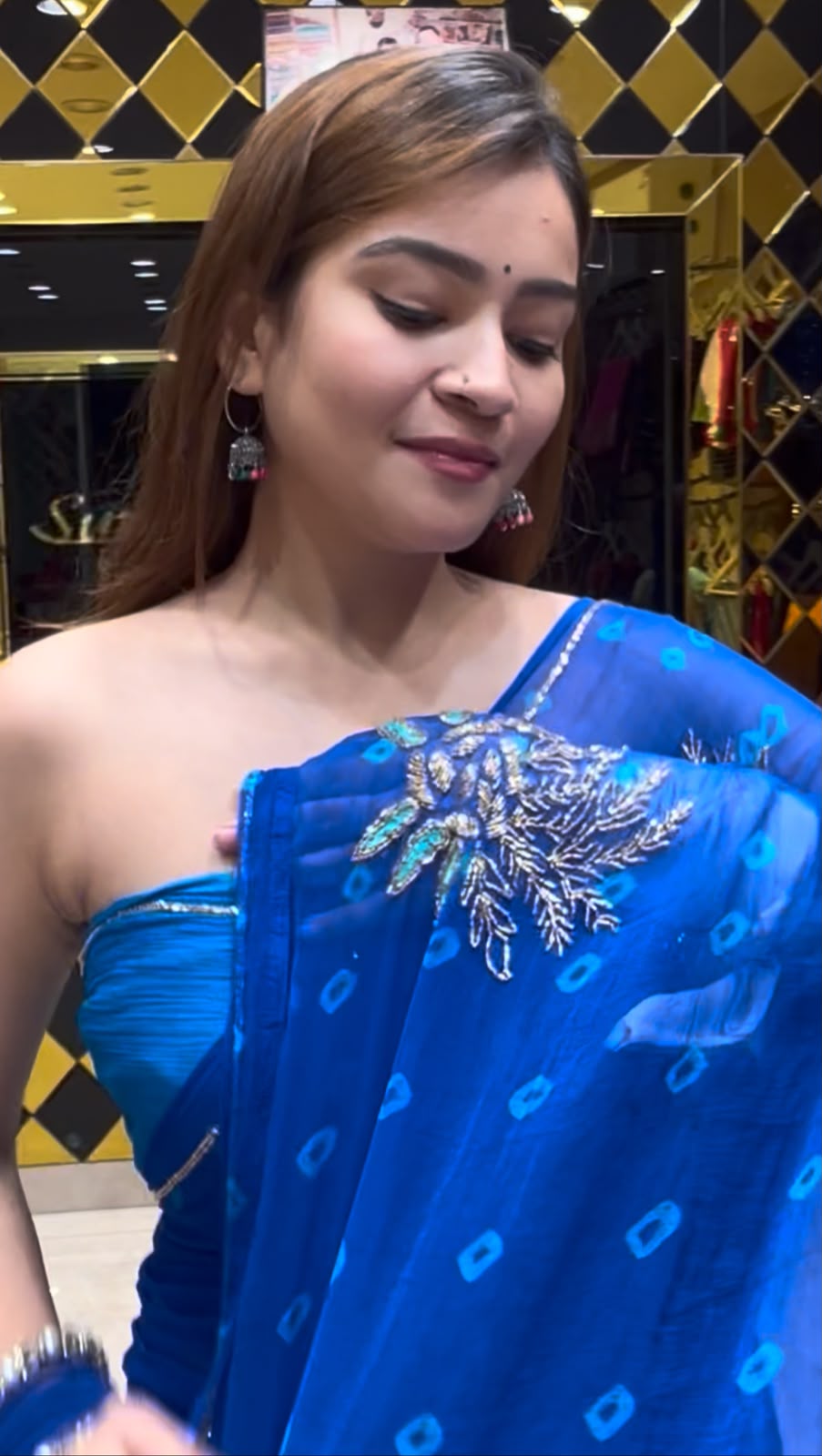 Blue Bandhej Buta Designer Saree (S86)