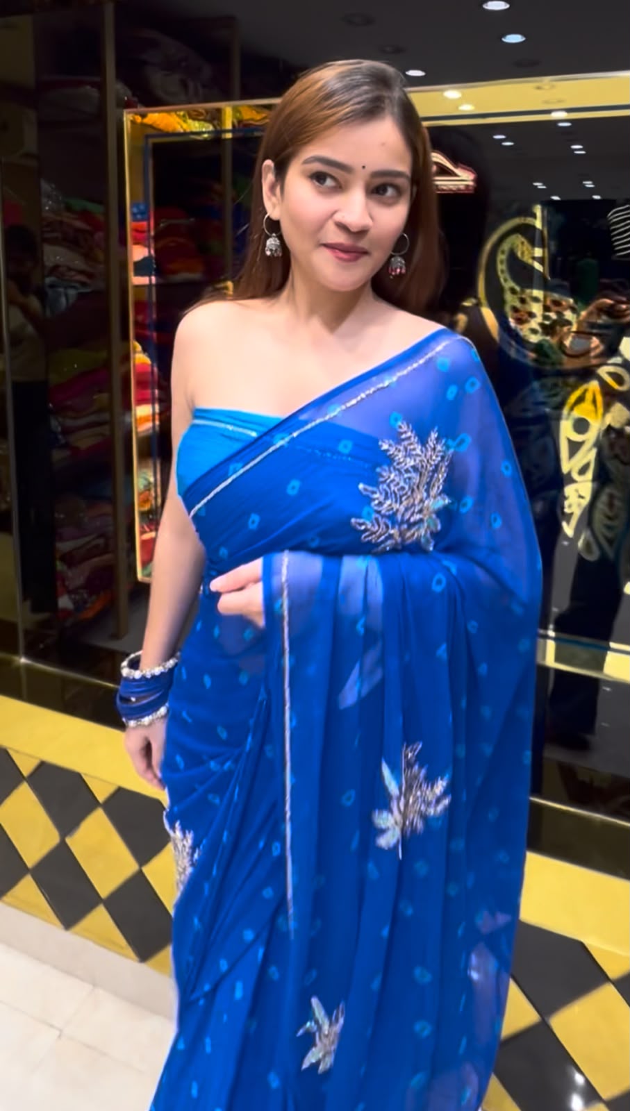 Blue Bandhej Buta Designer Saree (S86)