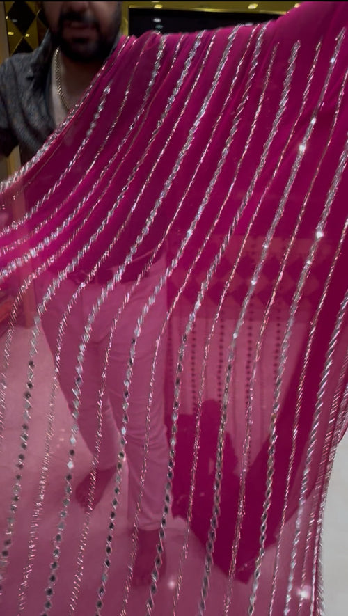 Rani Pink Handcrafted Partywear Saree (409)