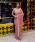 Peach Pure Chiffon Premium Handwork Saree (410)