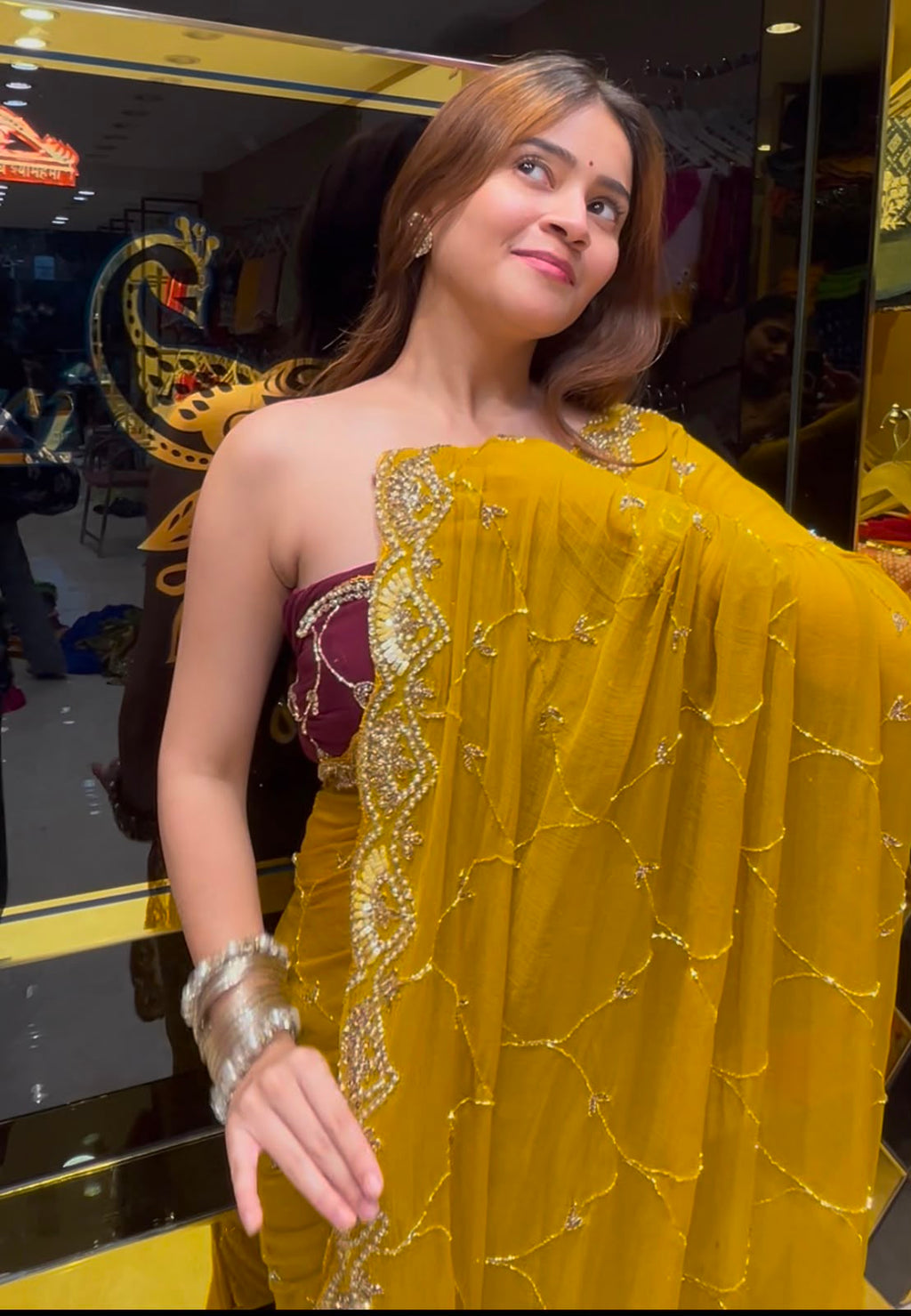 Mustard Yellow Jarkan Jaal Designer Saree (412)