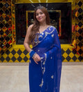Blue Mirror & Pearl Designer Saree (S87)