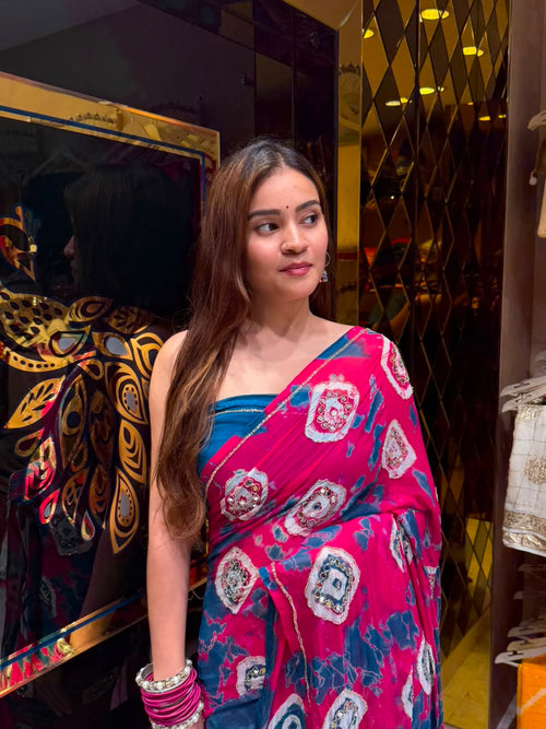 Rani Grey Fancy Handcrafted Saree (S91)
