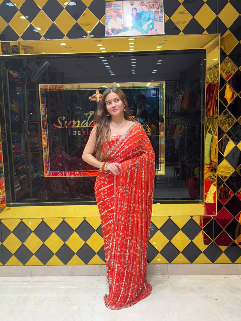 Orange Bandhej Katdana Handwork Saree (413)