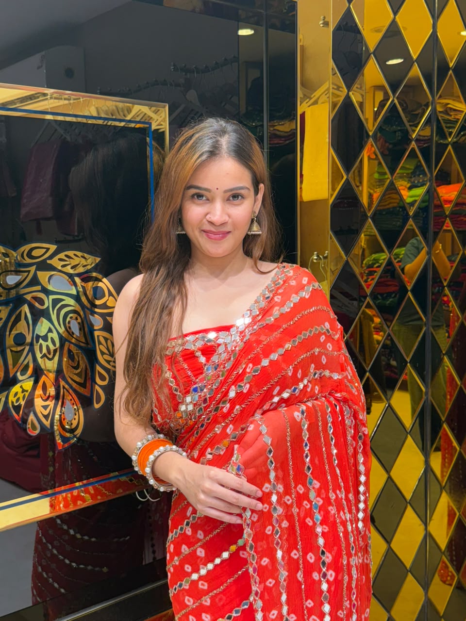 Orange Bandhej Katdana Handwork Saree (413)