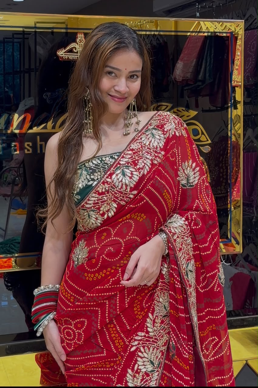 Red Pure Georgette Handcrafted Saree (415)