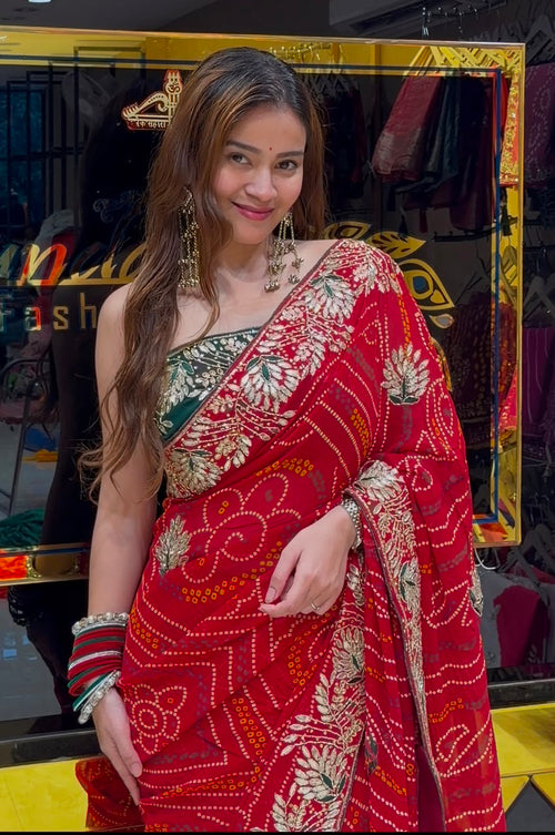 Red Pure Georgette Handcrafted Saree (415)