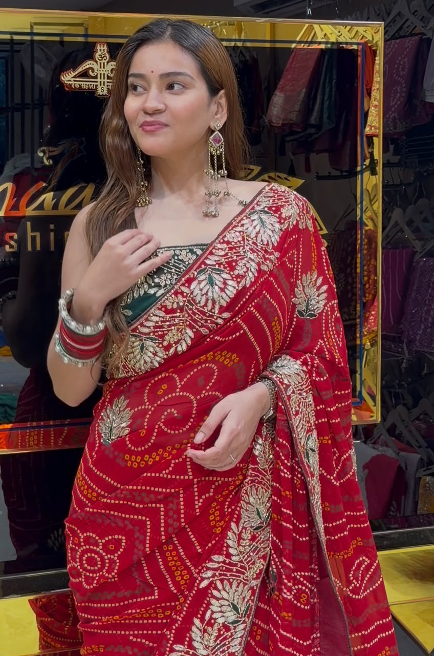 Red Pure Georgette Handcrafted Saree (415)
