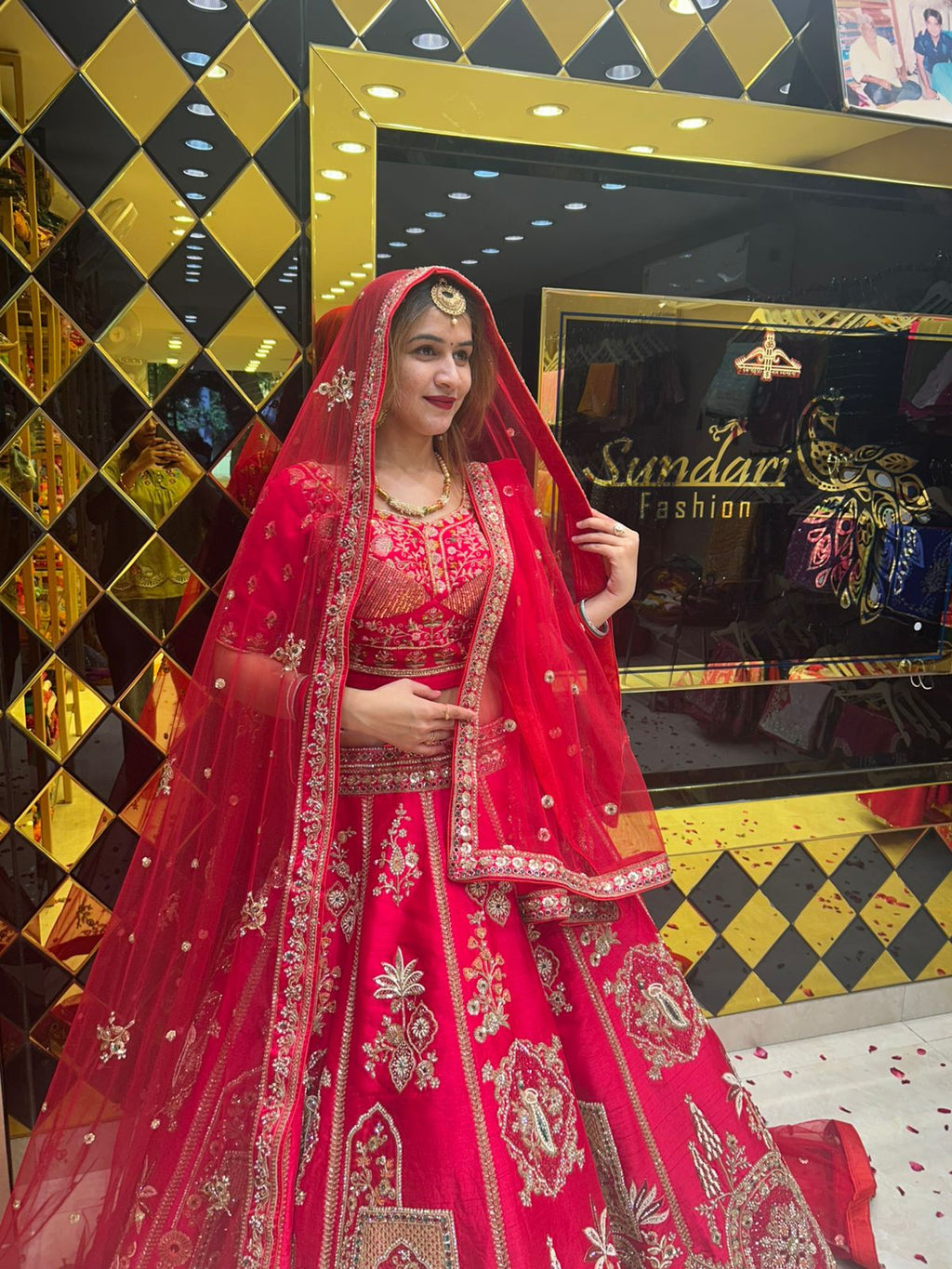 Red Bridal Loook Handcrafted Lehenga Set (B110)