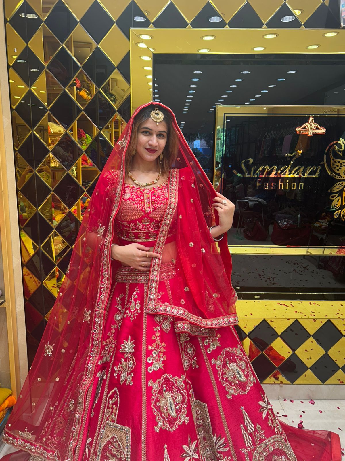 Red Bridal Loook Handcrafted Lehenga Set (B110)