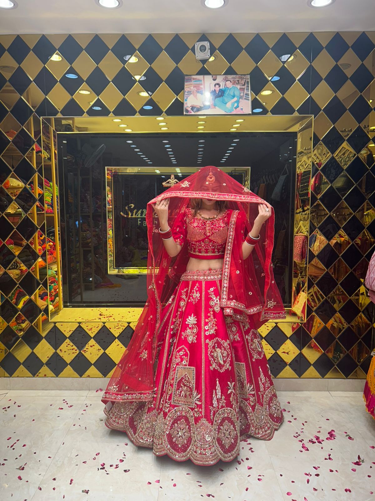 Red Bridal Loook Handcrafted Lehenga Set (B110)