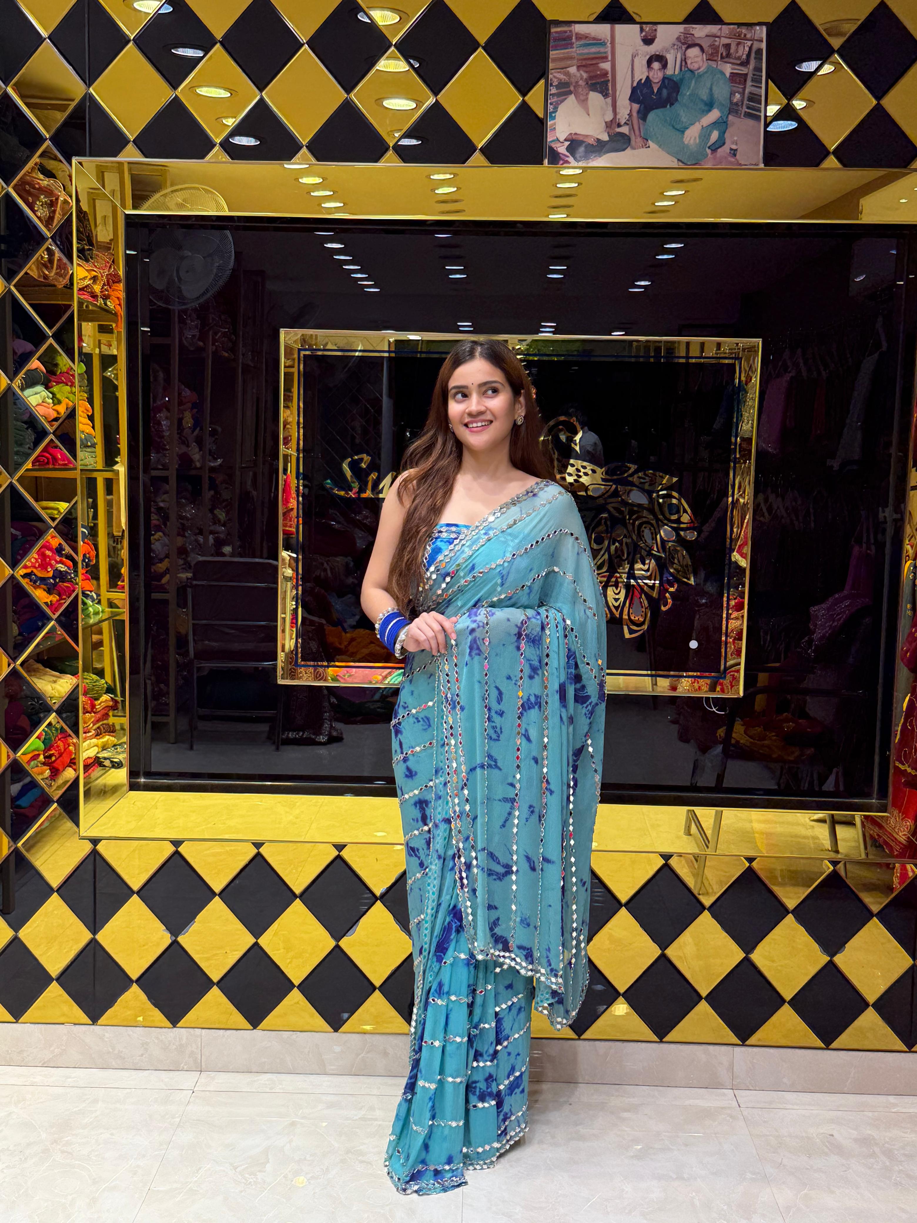 Blue Shibori Mirror Handcrafted Saree (417)