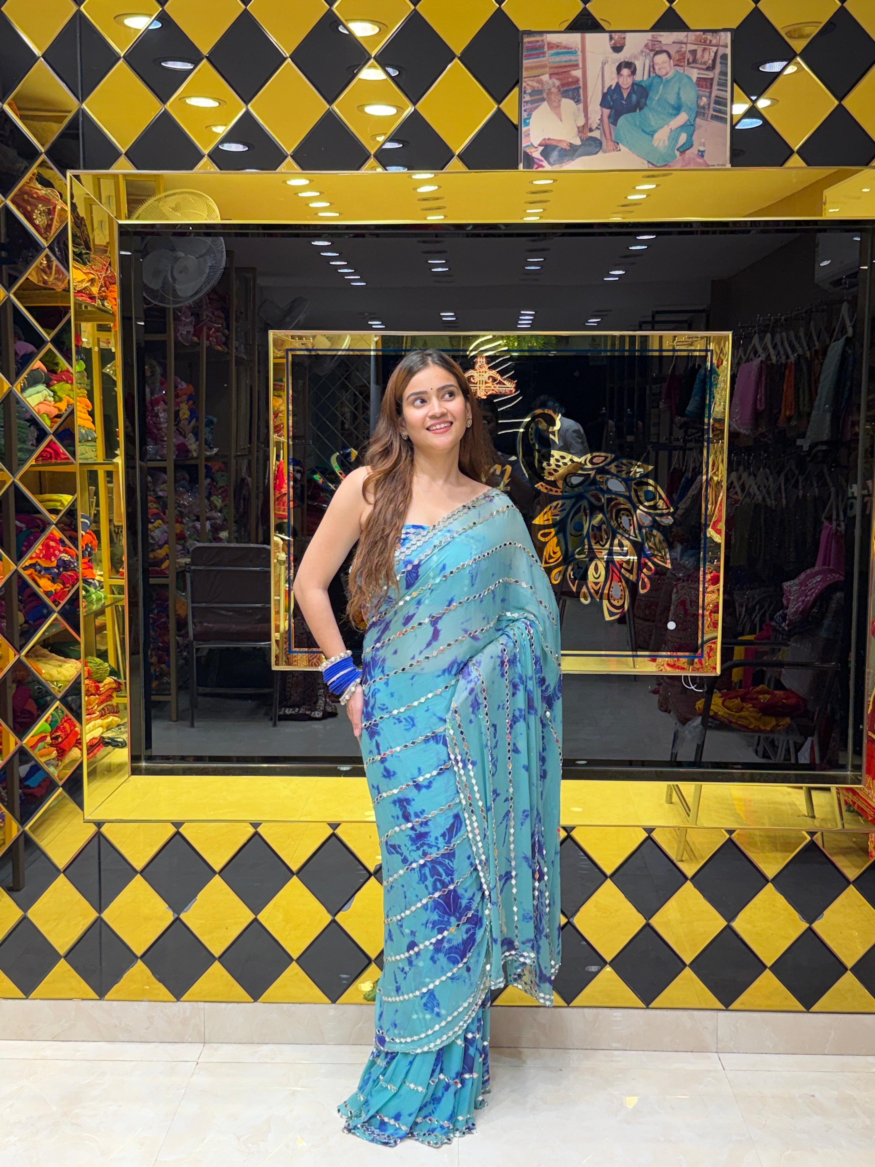 Blue Shibori Mirror Handcrafted Saree (417)