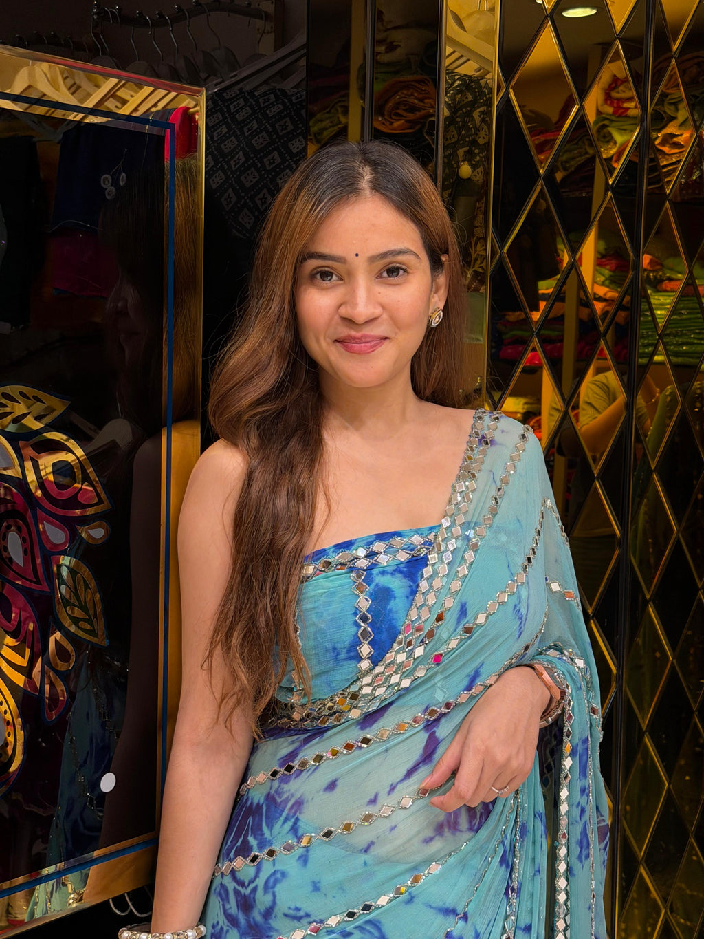 Blue Shibori Mirror Handcrafted Saree (417)
