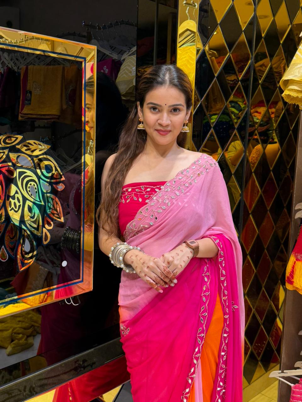 Pure Chiffon Mirror & Katdana Designer Saree (S93)