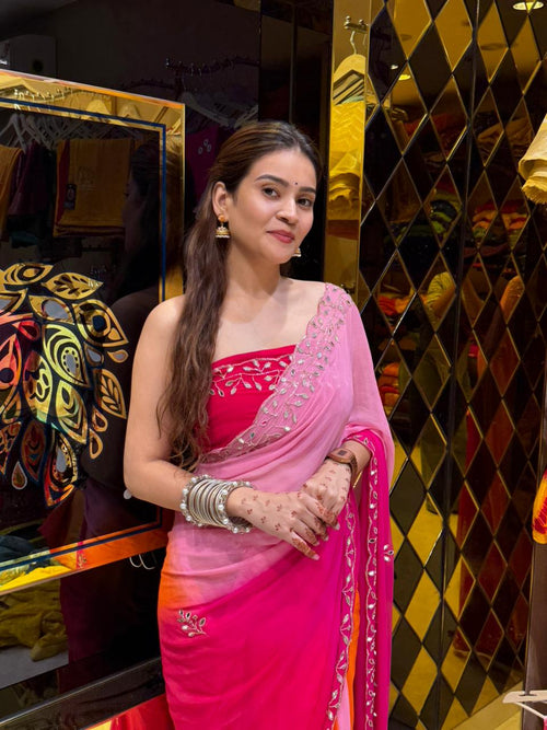 Pure Chiffon Mirror & Katdana Designer Saree (S93)