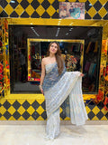 Dual Shade Pearl And Mirror Handcrafted Saree (372)