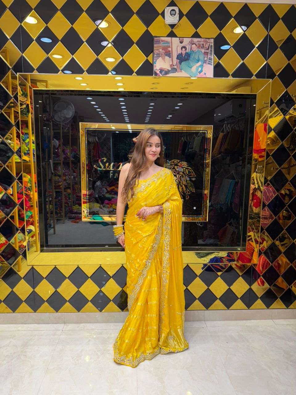 Gaji Silk Yellow Mirror Handwork Saree (420)