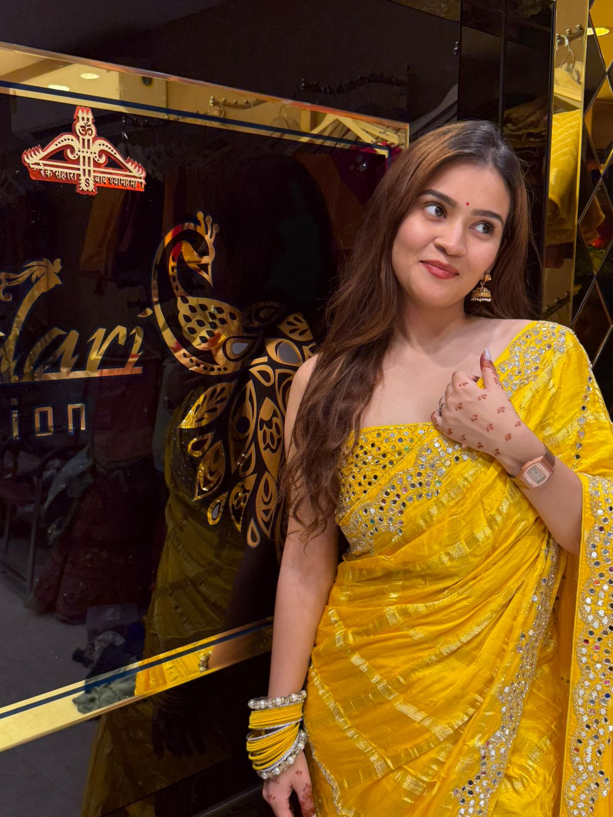 Gaji Silk Yellow Mirror Handwork Saree (420)