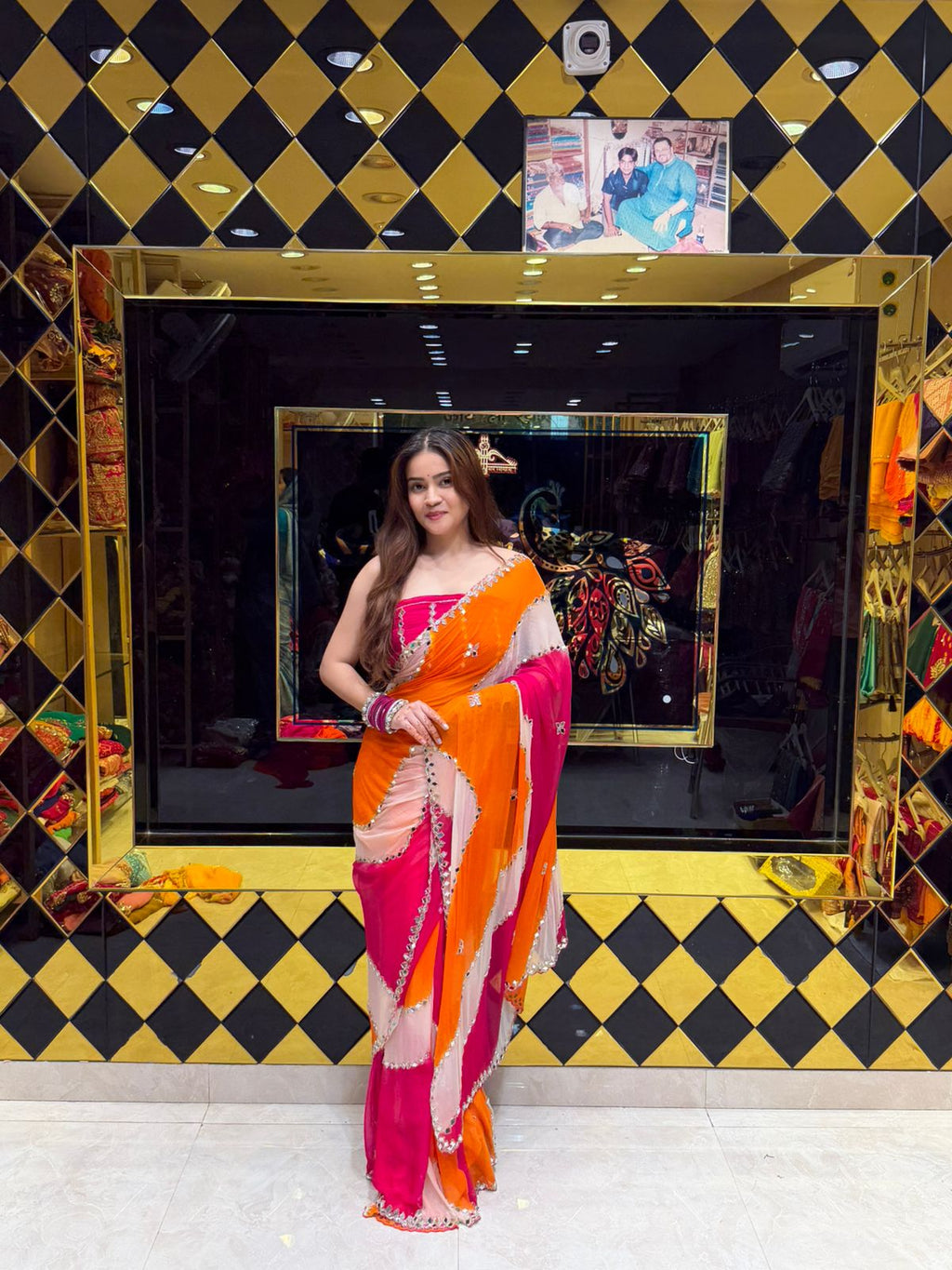 Multicolour Mirror Lehriya desingner Handcrafted Saree(422)