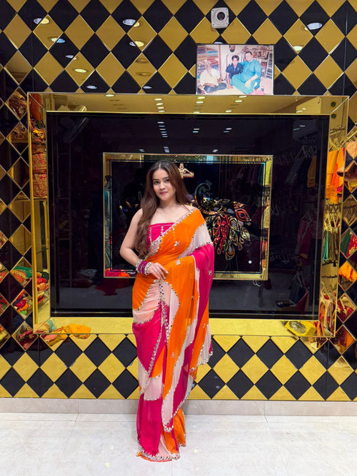 Multicolour Mirror Lehriya desingner Handcrafted Saree(422)