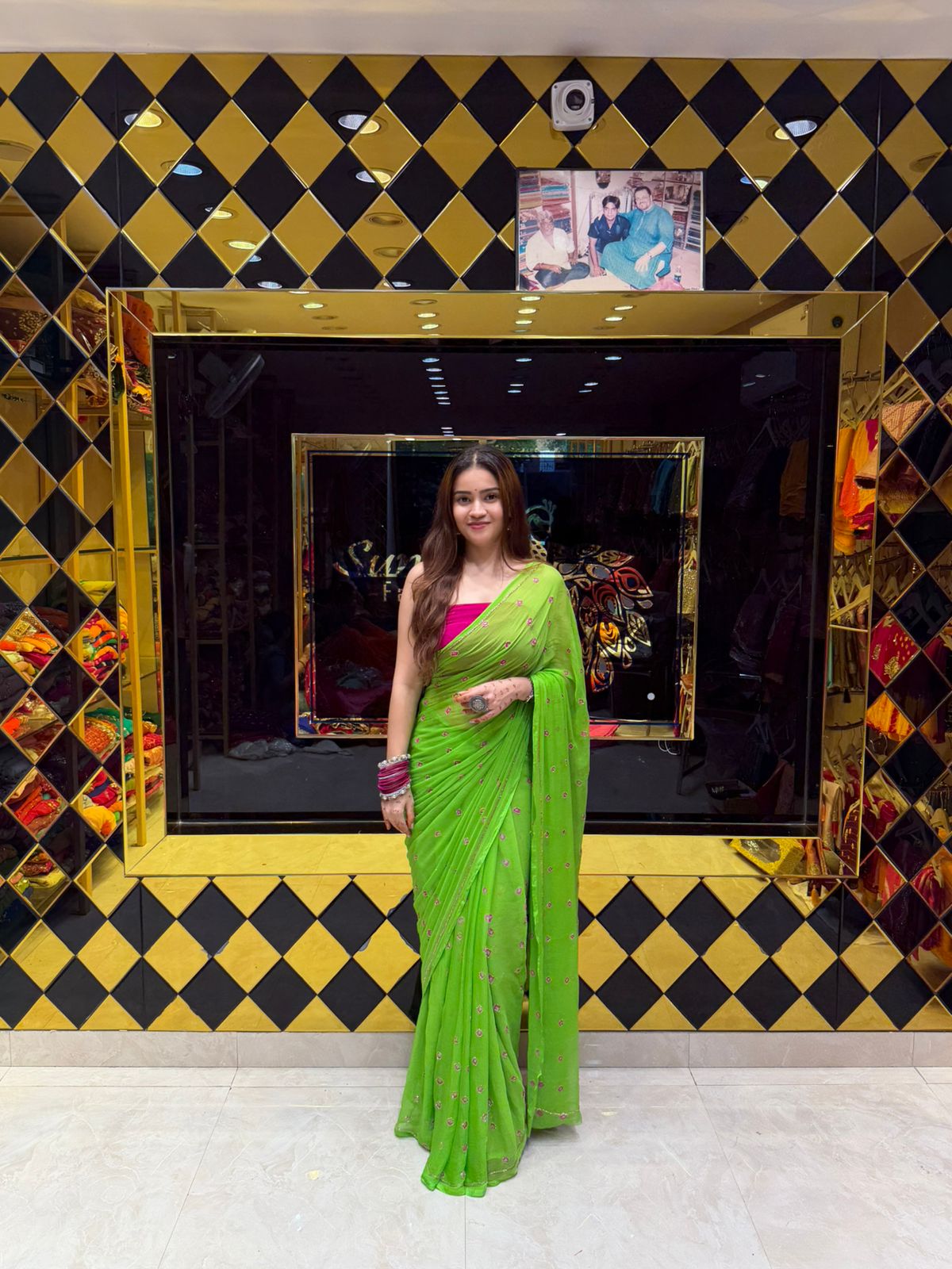 Green Pure Chiffon Bandhani Handcrafted saree (S26)