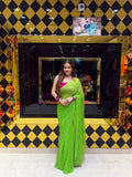 Green Pure Chiffon Bandhani Handcrafted saree (S26)