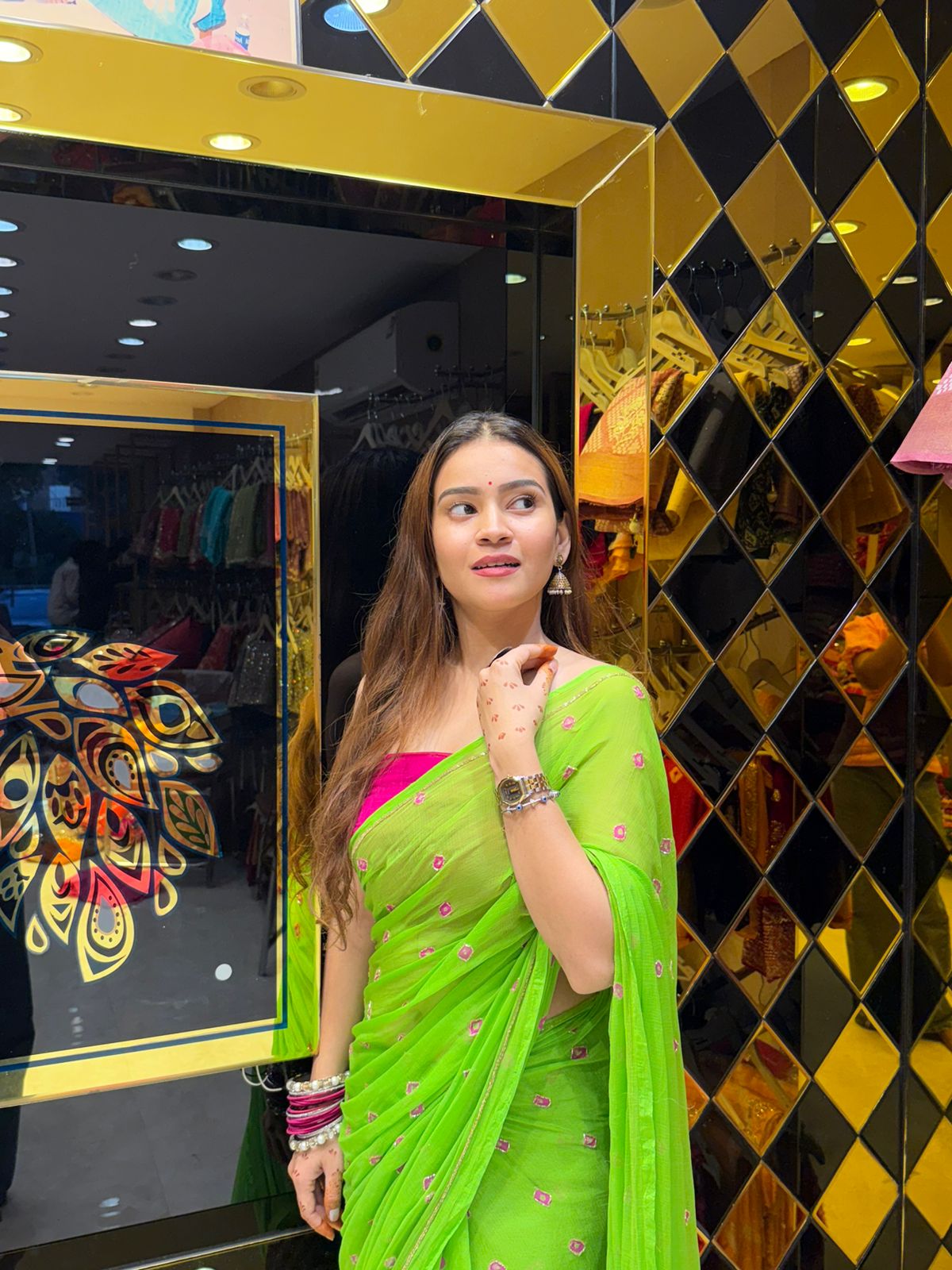 Green Pure Chiffon Bandhani Handcrafted saree (S26)