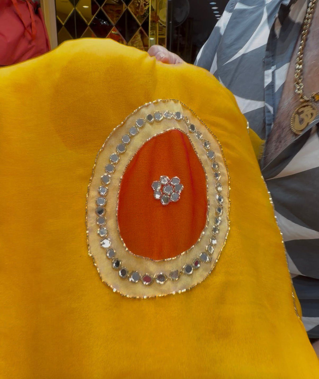 Yellow Pure Georgette Mirror Designer Saree(S94)
