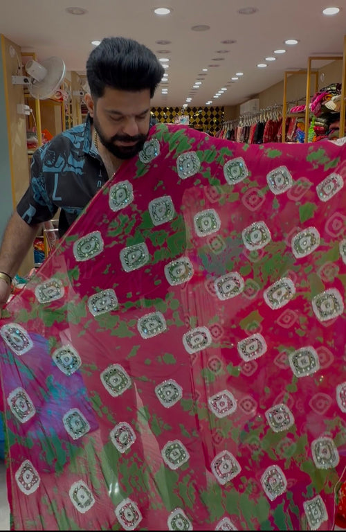 Rani Green Fancy Handcrafted Saree (S96)