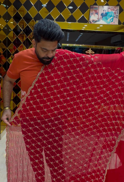 Red Celebrity Style Exclusive Handcrafted Saree (426)