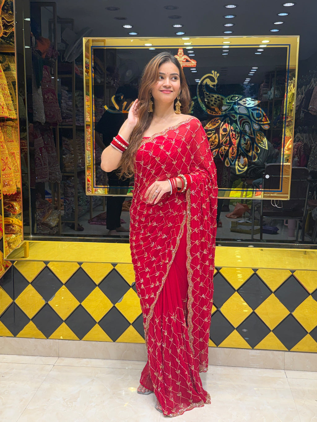 Red Celebrity Style Exclusive Handcrafted Saree (426)