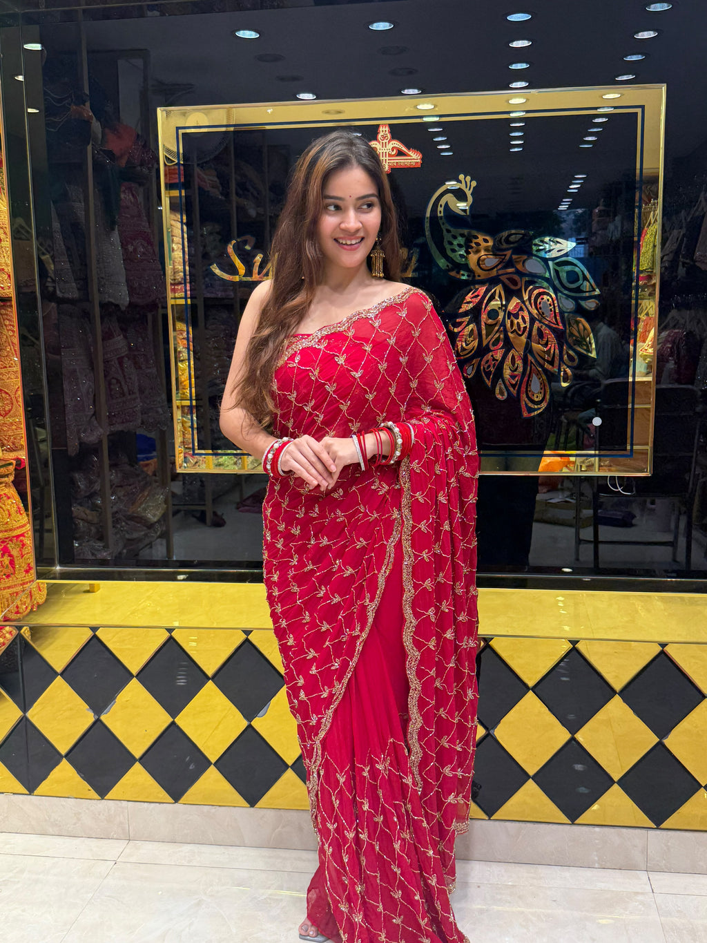 Red Celebrity Style Exclusive Handcrafted Saree (426)