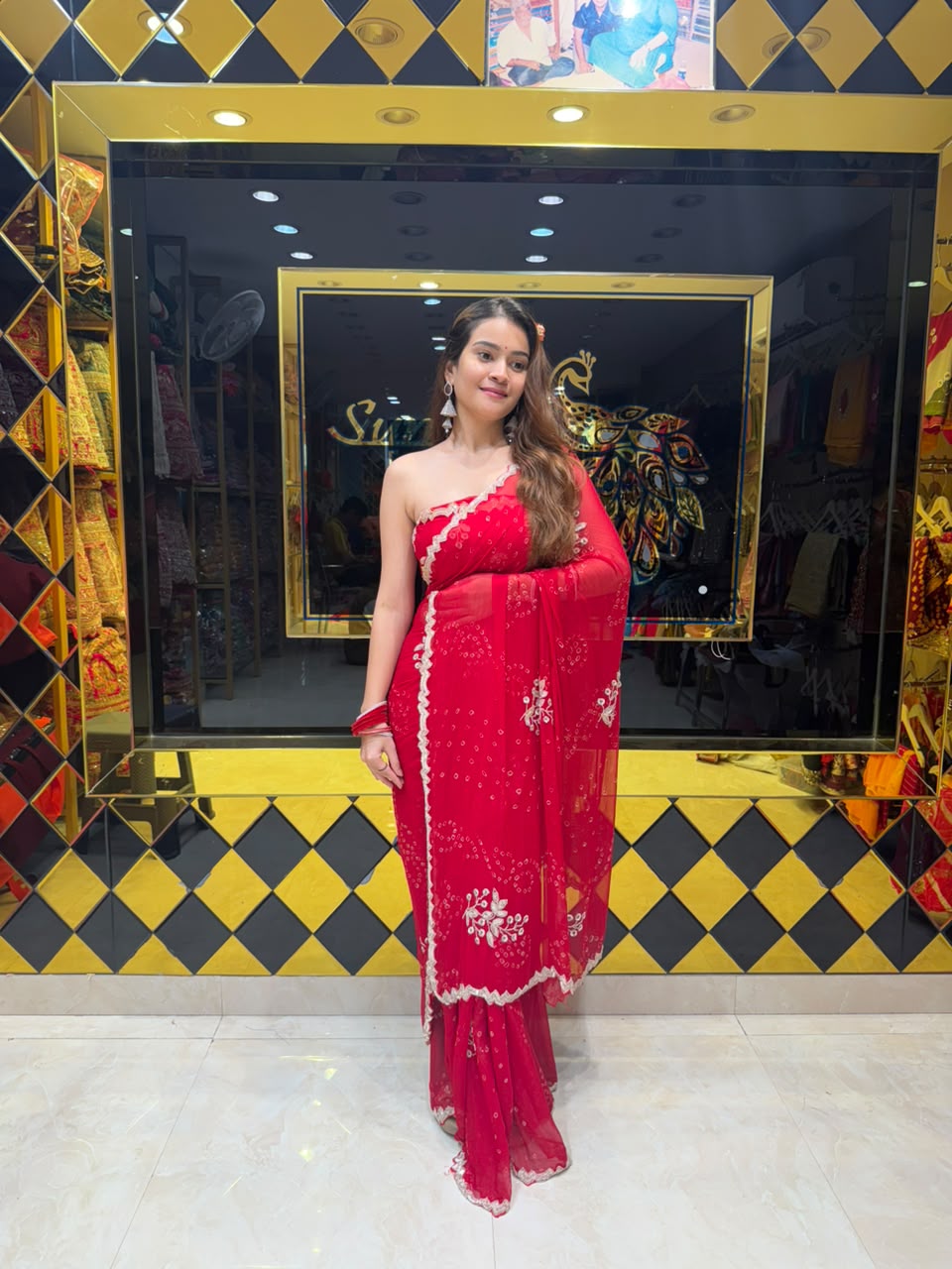 Red  Bandhej Designer Saree (431)