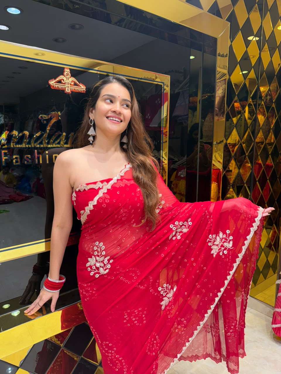 Red  Bandhej Designer Saree (431)
